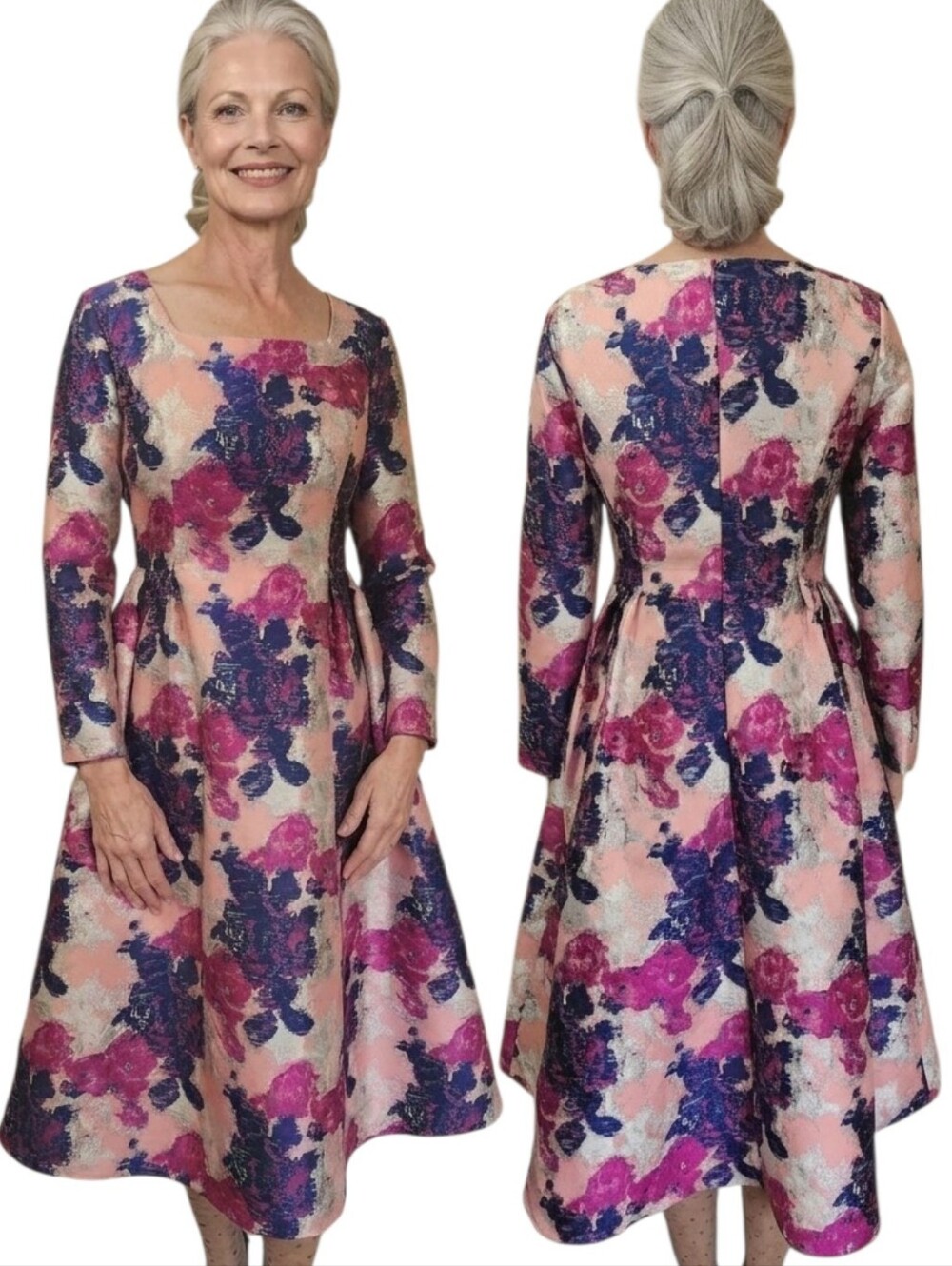 DORINDA CLARK COLE Fit & Flare Jacquard Midi Dress - Size 10